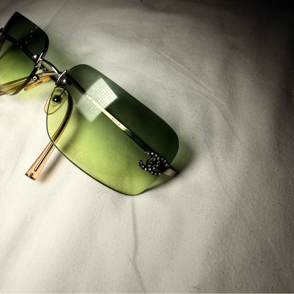 Vintage Chanel Green Tinted Sunglasses – Rhinestone Logo – Women’s - Picture 2 of 10